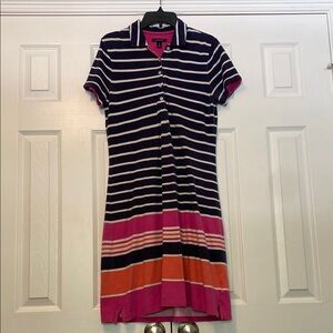 Lands' End Navy and Pink Striped Polo Dress